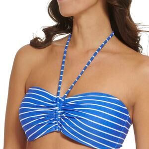 Tommy Hilfiger Striped Tie-Front Molded-Cup Bikini Top in Royal Blue & W…